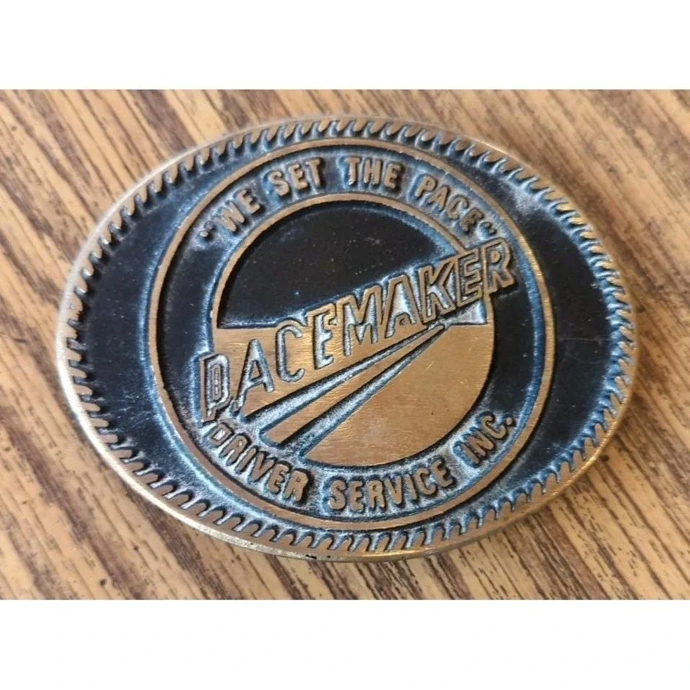 Vintage Pacemaker Belt Buckle We Set The Pace Driver Service‎ Inc. Solid Brass